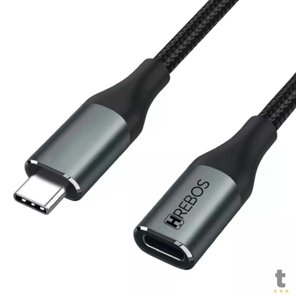 Cabo Extensor USB Tipo C 3.1 Macho / Femea P/ Dados, Carga e Video 4K 60Hz 1m Truedata